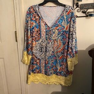Colorful Paisley Tunic with Lace Trim